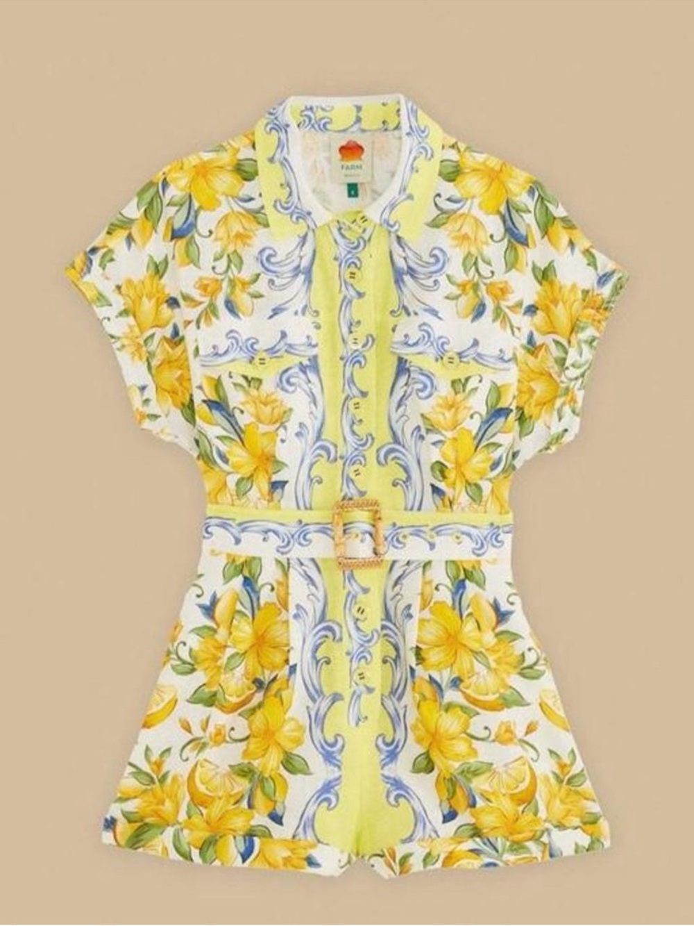 New! 🍋🇮🇹✨FARM RIO SICILY SCARF Euroflax Premium OFF WHITE Romper size S